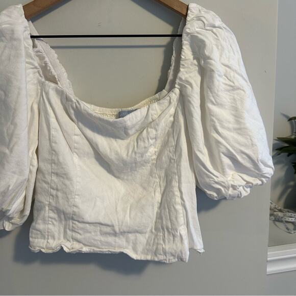 Antonio Melani White Puff Sleeve Crop Blouse Top 6 - Picture 11 of 14